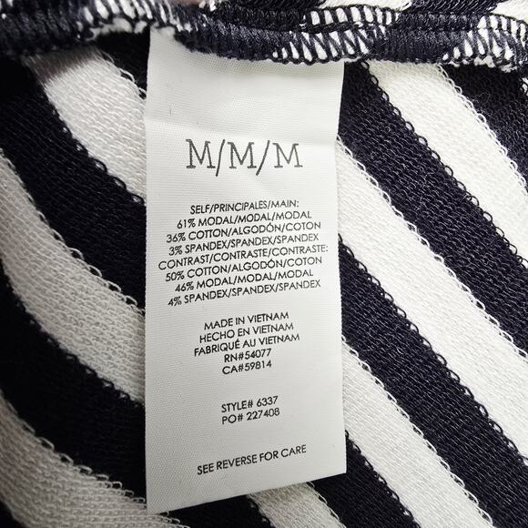 CAbi Knit Top Size M Illusion Black White Stripe Short Sleeve French Terry #6337 - Picture 7 of 8